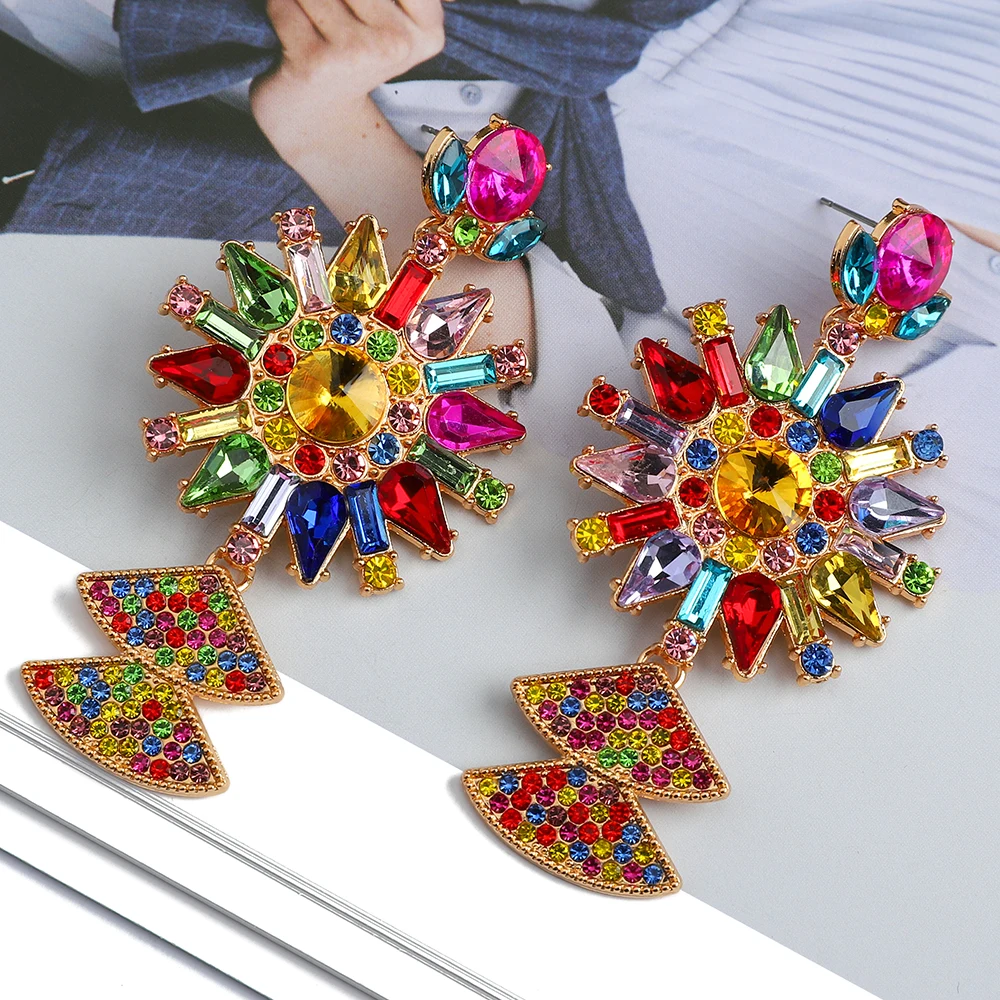 

Charm Summer Sunflower Long Dangle Earrings High-Quality Sparkly Rhinestone Pendant Jewelry Punk Gothic Accessories For Women