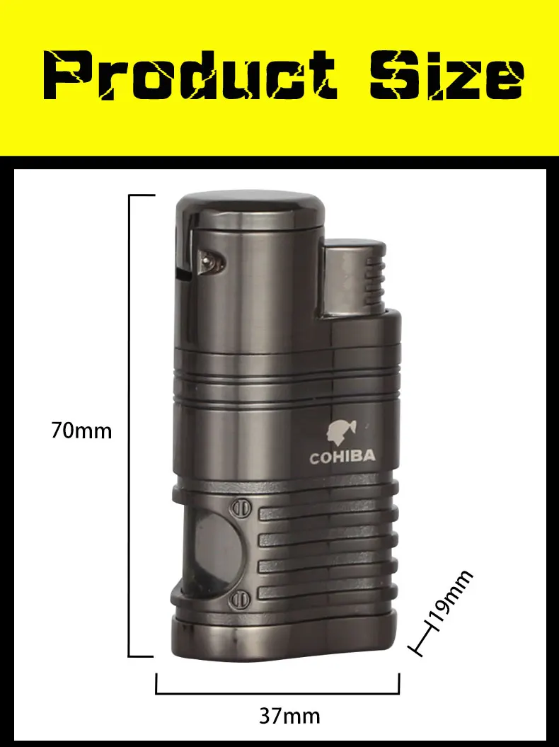COHIBA сигарный набор металлическая коробка для Сигар Зажигалка газ-бутан ветрозащищенная 3 струйные Зажигалки W/удар из нержавеющей стали Острый сигарный нож