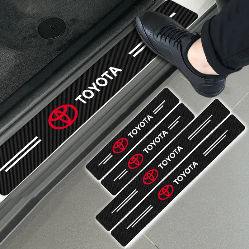 

4pcs Car Emblem Carbon Fiber Sticker Auto Door Sill Protector Decal for Toyotas Corolla Yaris Rav 4 Auris Camry C-hr 86 Prius