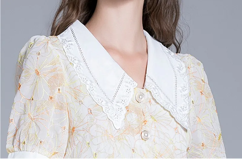 

2021 Summer fashion women Embroidery Dress V Collar Puff Sleeve Embroidered casual Dress