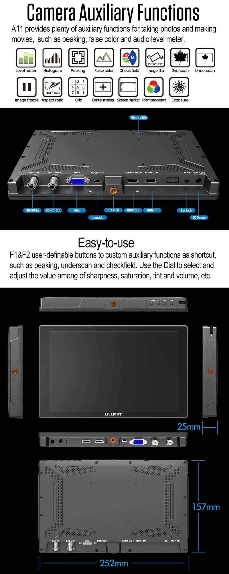 Lilliput A11 10," РАДИОВЕЩАТЕЛЬНЫЙ полевой монитор 3g SDI HDMI монитор Full HD 1920x1200p ips на камеру монитор для изготовления видео-фильмов