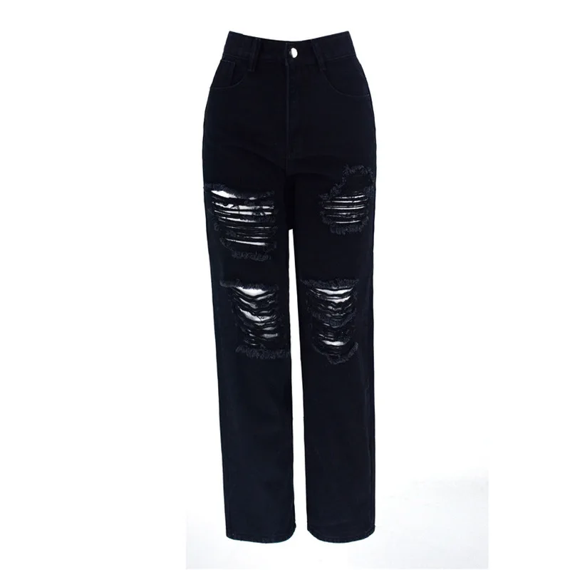 

European and American women's ripped jeans oversized denim straight-leg pants