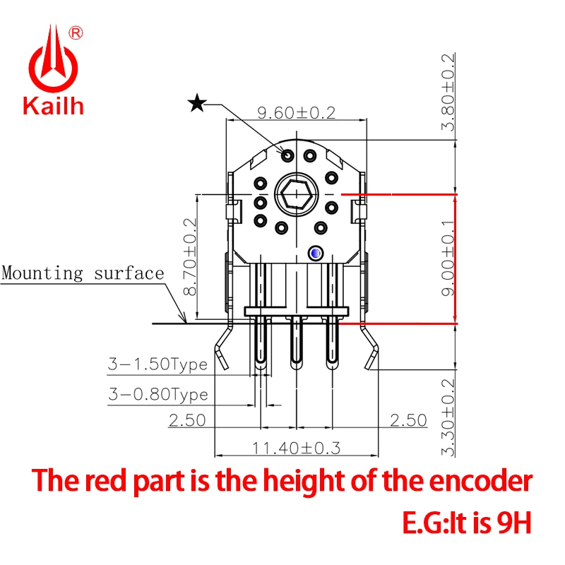 Поворотный кодировщик колеса прокрутки мыши Kailh 9/10 мм с полусквозным валом 1 74