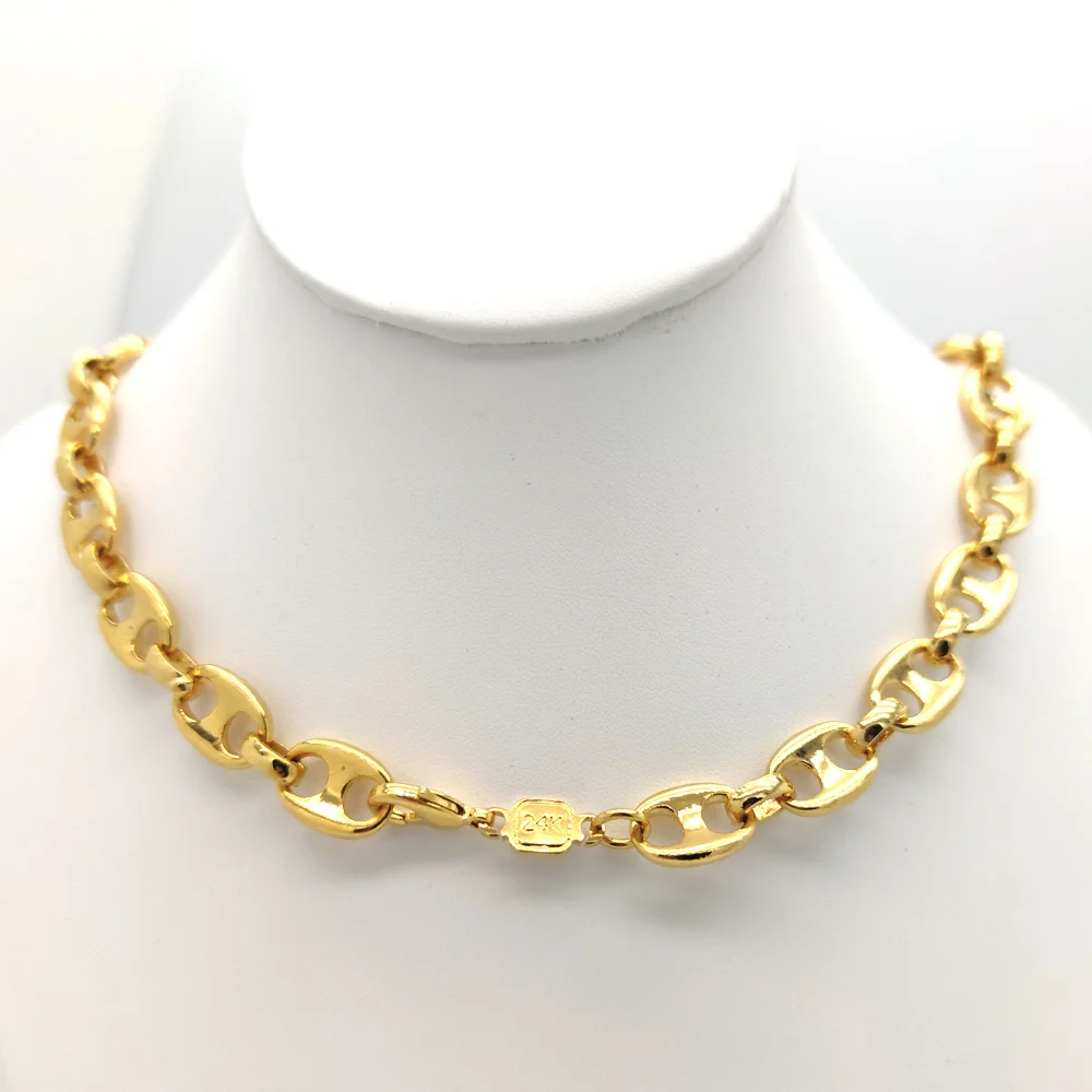 

Lobster Clasp STAMP 24 K Yellow REAL GOLD Filled Puffed Mariner Link Chain Necklace Ring Circle 10mm 23.6"