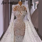 2 в 1 свадебное платье со съемным шлейфом с высокой горловиной и жемчугом свадебное платье с длинным рукавом свадебные Платья Vestidos De Noiva