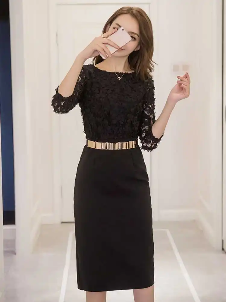 

Autumn High quality Lace Patchwork Work Dresses Party Women Dress