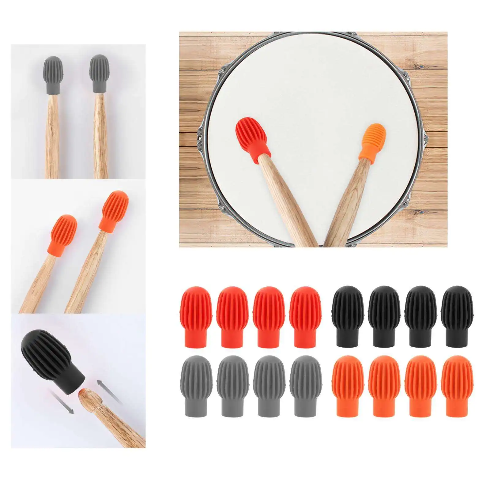 

4 Pieces Mute Drum Dampener Kids Gift Percussion Accessory Silence Practice Tips Silicone Stick Head Drumstick Silent