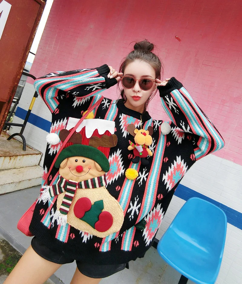 Vefadisa Christmas Sweater Woman 2019 Appliques Pullovers Winter Warm Thick Knitting Tops O-Neck QYF1034 | Женская одежда