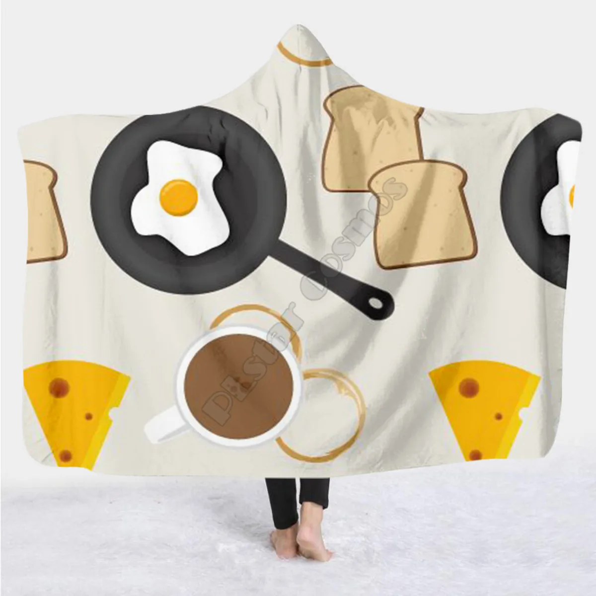 

Delicious Food Eggs Hooded Blanket 3D Over Printed Wearable Blanket for Men and Women Adults Kids Fleece blanket