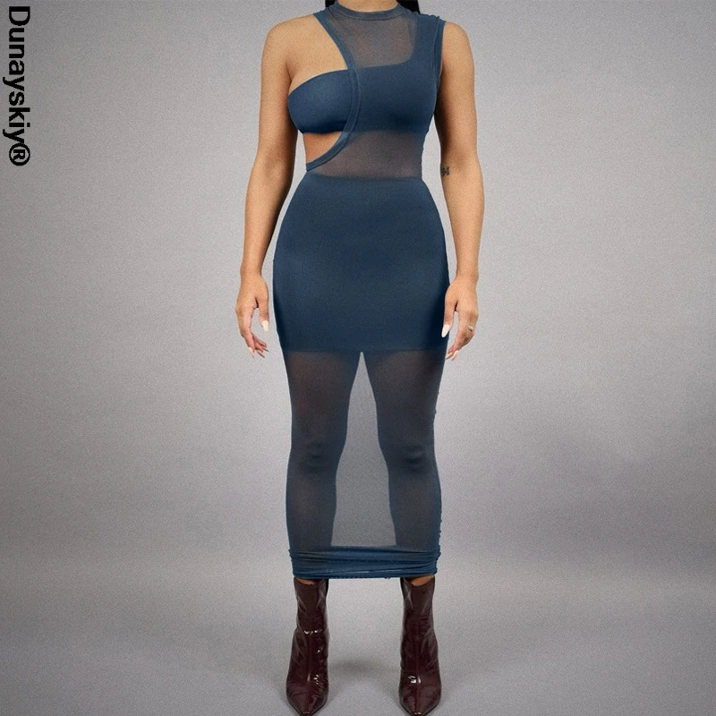 

Mesh Sleeveless Three Piece Long Dresses Summer Holiday Birthday Outfits For Women Sexy See Through Bodycon Dress Party