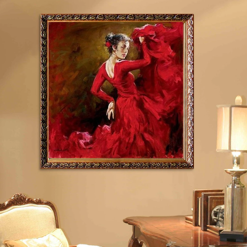 Ручная роспись маслом на холсте Испанский танцор фламенко картина малиновый