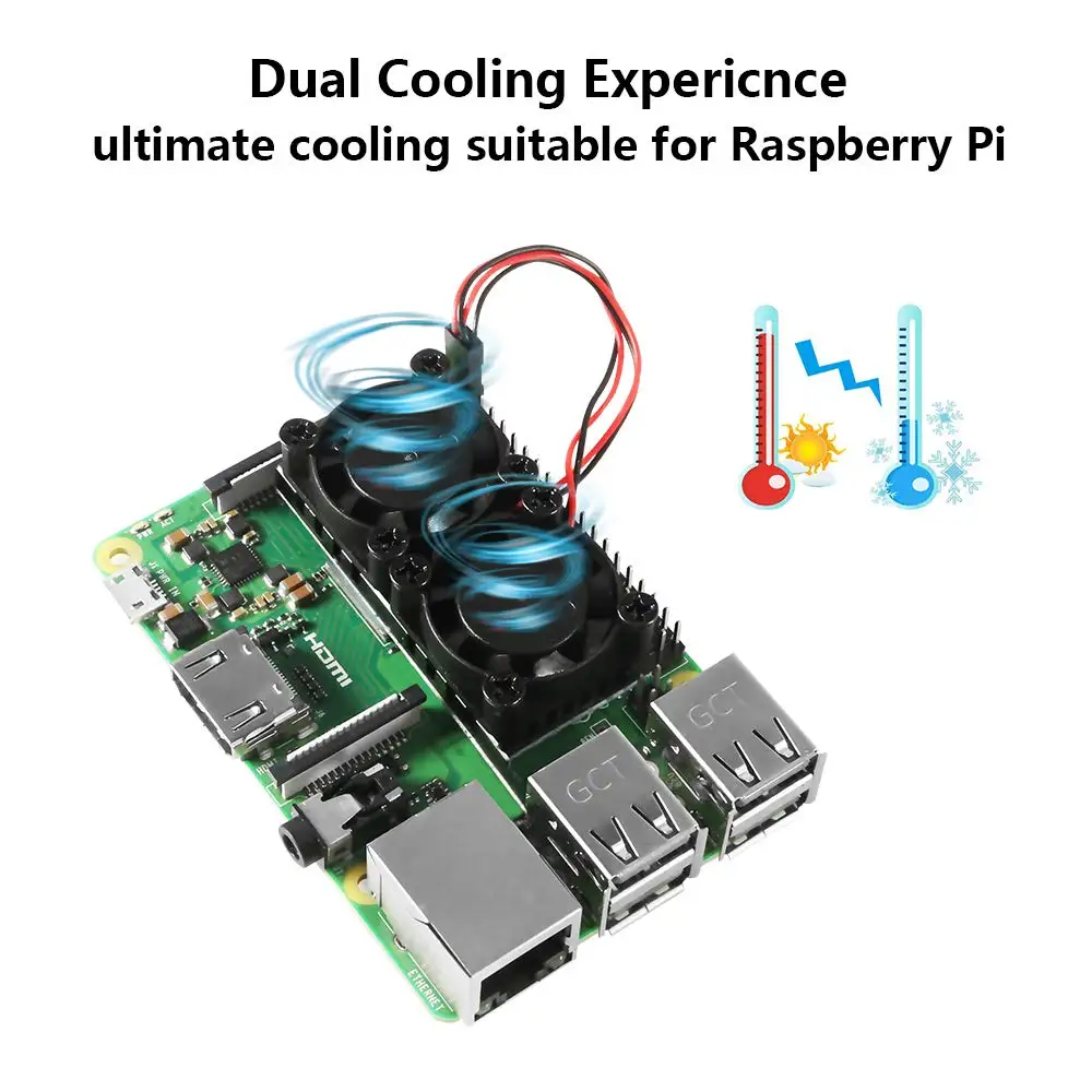 Raspberry Pi двойной вентилятор охлаждения+ радиатор кулер с тепловой проводящая клейкая лента для Raspberry Pi 3 B 2 Модель B