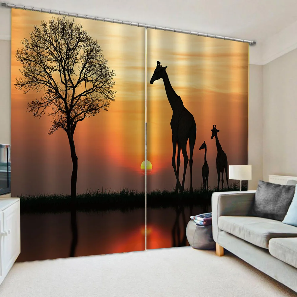 

Customized size Luxury Blackout 3D Window Curtains For Living Room sunset scenery curtains Decoration curtains