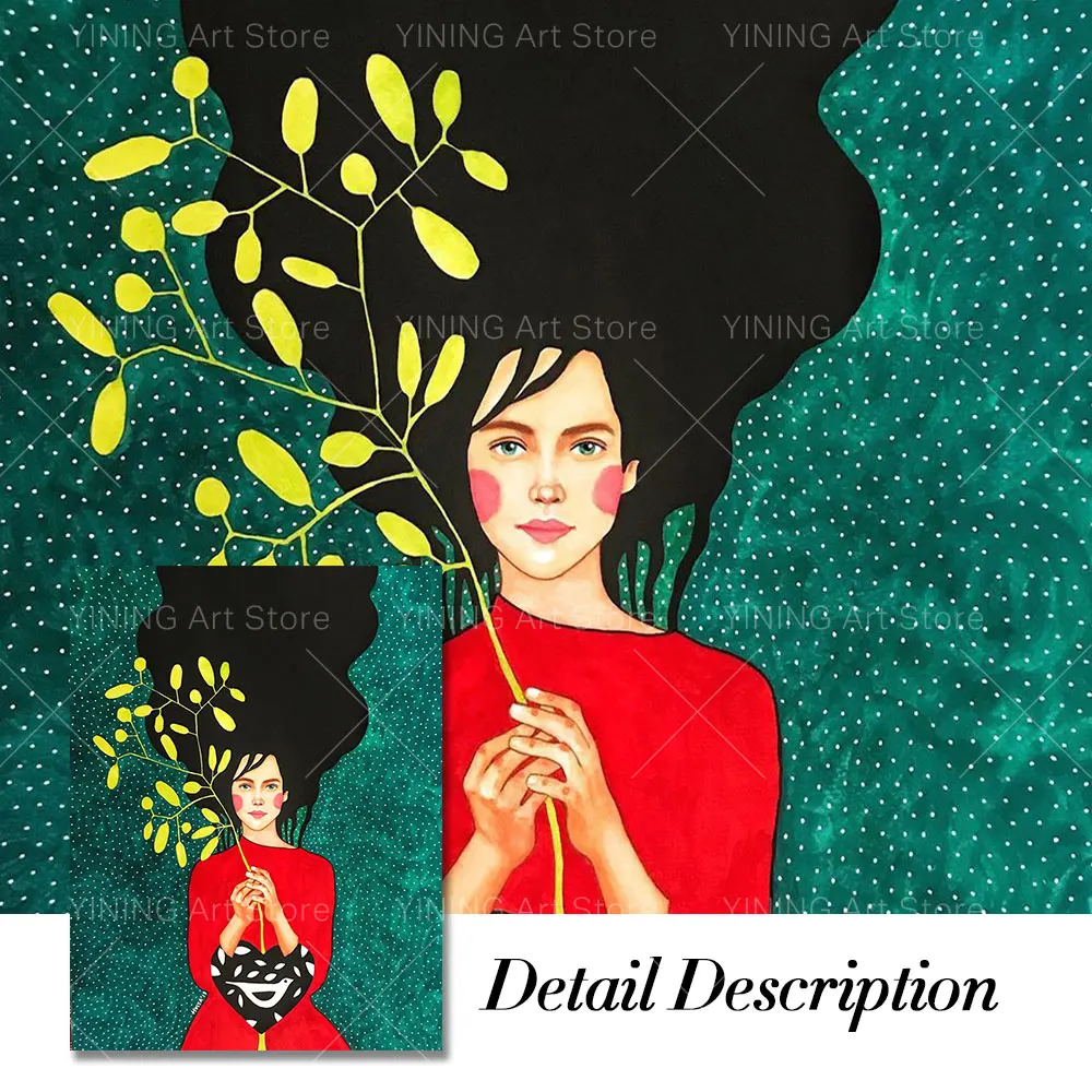 

Vintage Painted Woman Nordic Painting Canvas Print Poster Wall Art Picture For Living Room Home Decor Wall DecorationFrameless