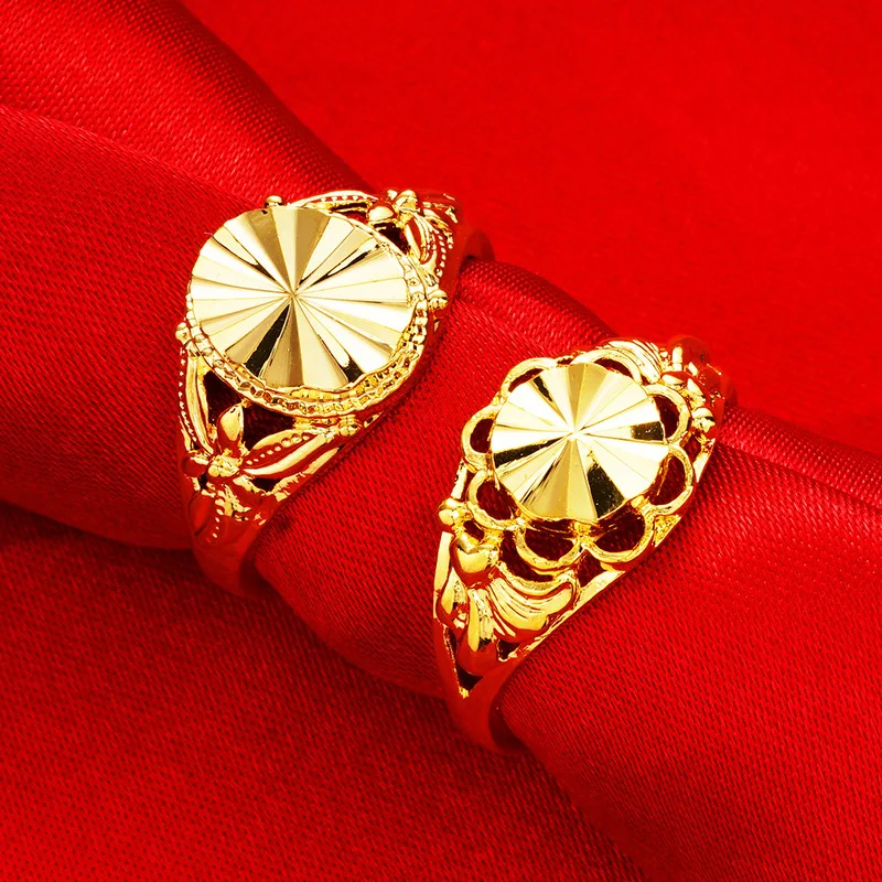 OMHXFC Wholesale European Fashion Woman Party Birthday Wedding Gift Vintage Hollow Flower Resizable 24KT Real Gold Ring RI137 | Украшения и