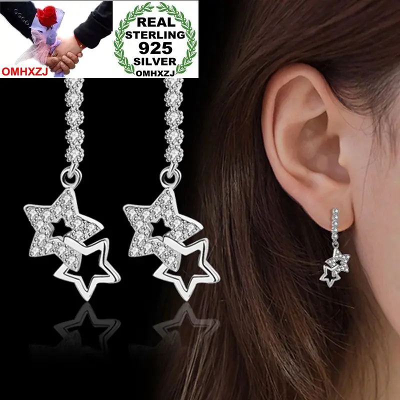 

OMHXZJ Wholesale Personality Fashion OL Woman Girl Party Wedding Star White Gold Zircon 925 Sterling Silver Stud Earrings YE198