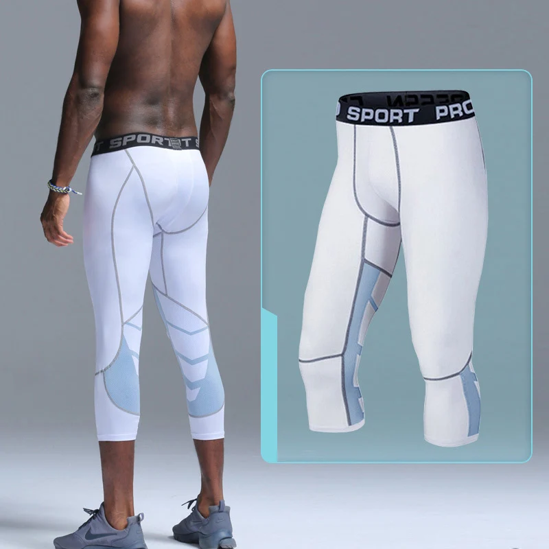 

Compression Man Sport Cropped Pants Men Sports Tights For Men Basketball Tights Male Compress Running 3/4Leggings