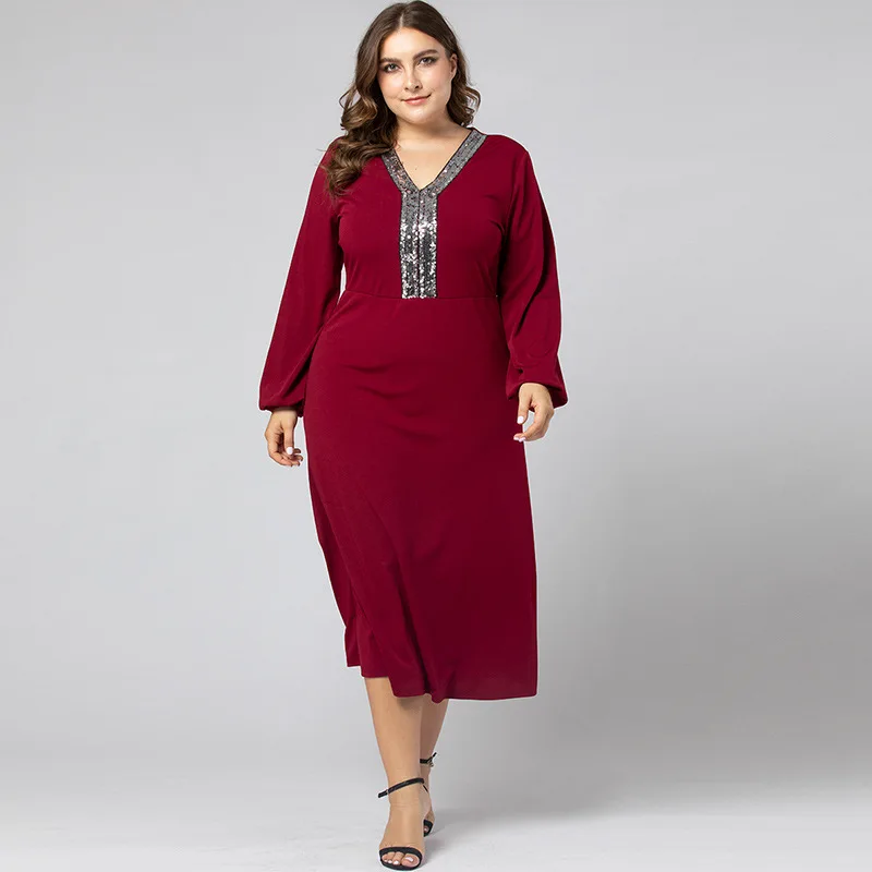 

New Spring Women Dress V Neck Moroccan Kaftan Plus Size Muslims Islamic European Clothing Party Night Vestidos Abayas for Femme