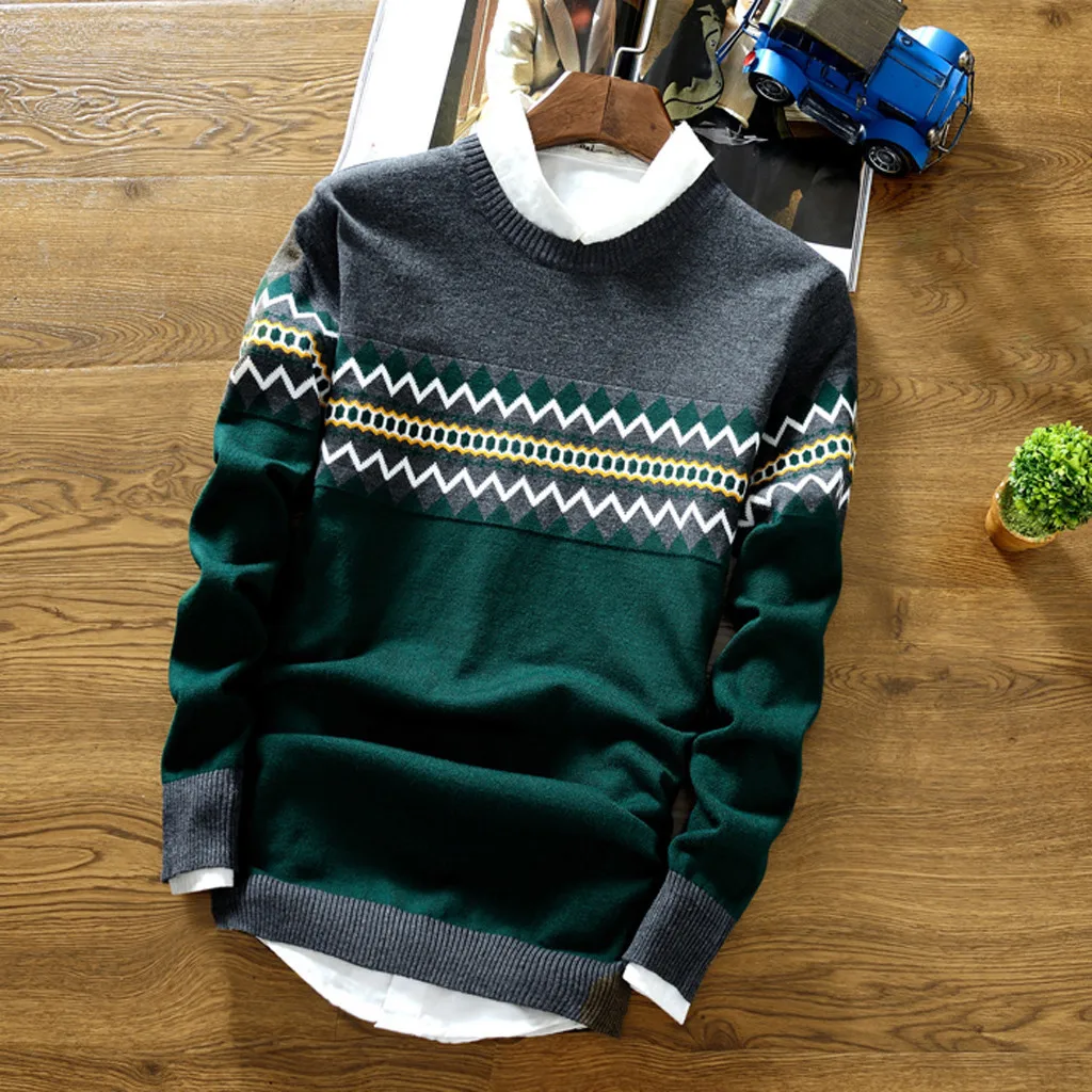 Корейский серый свитер пуловеры мужской вязаный с длинным рукавом и круглым