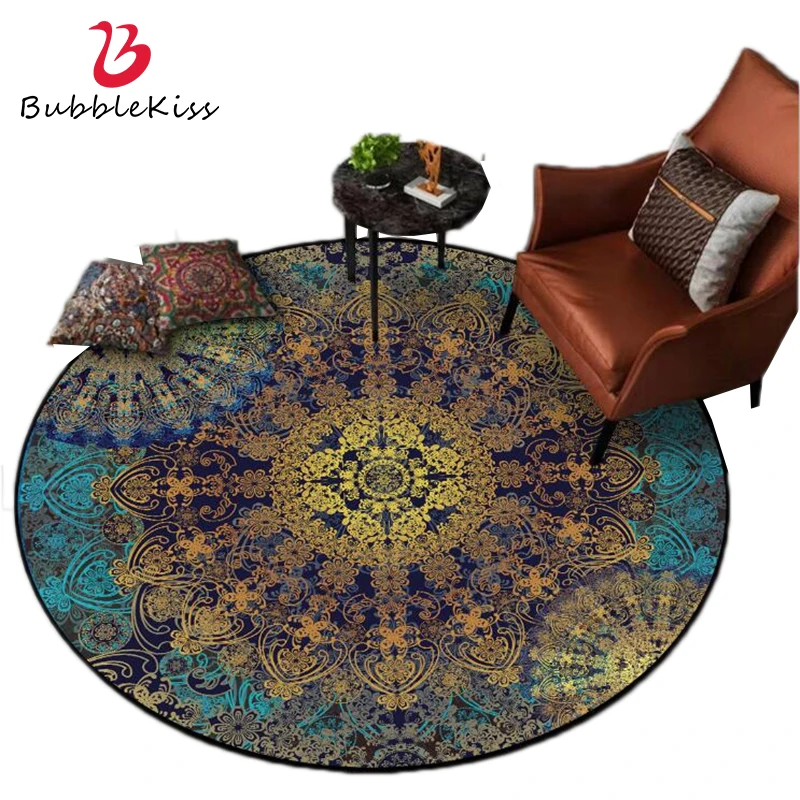 

Bubble Kiss Bohemian Floral Round Carpets For Bedroom Vintage Mandala Ethnic Style Area Rugs Home Living Room Decor Floor Rugs