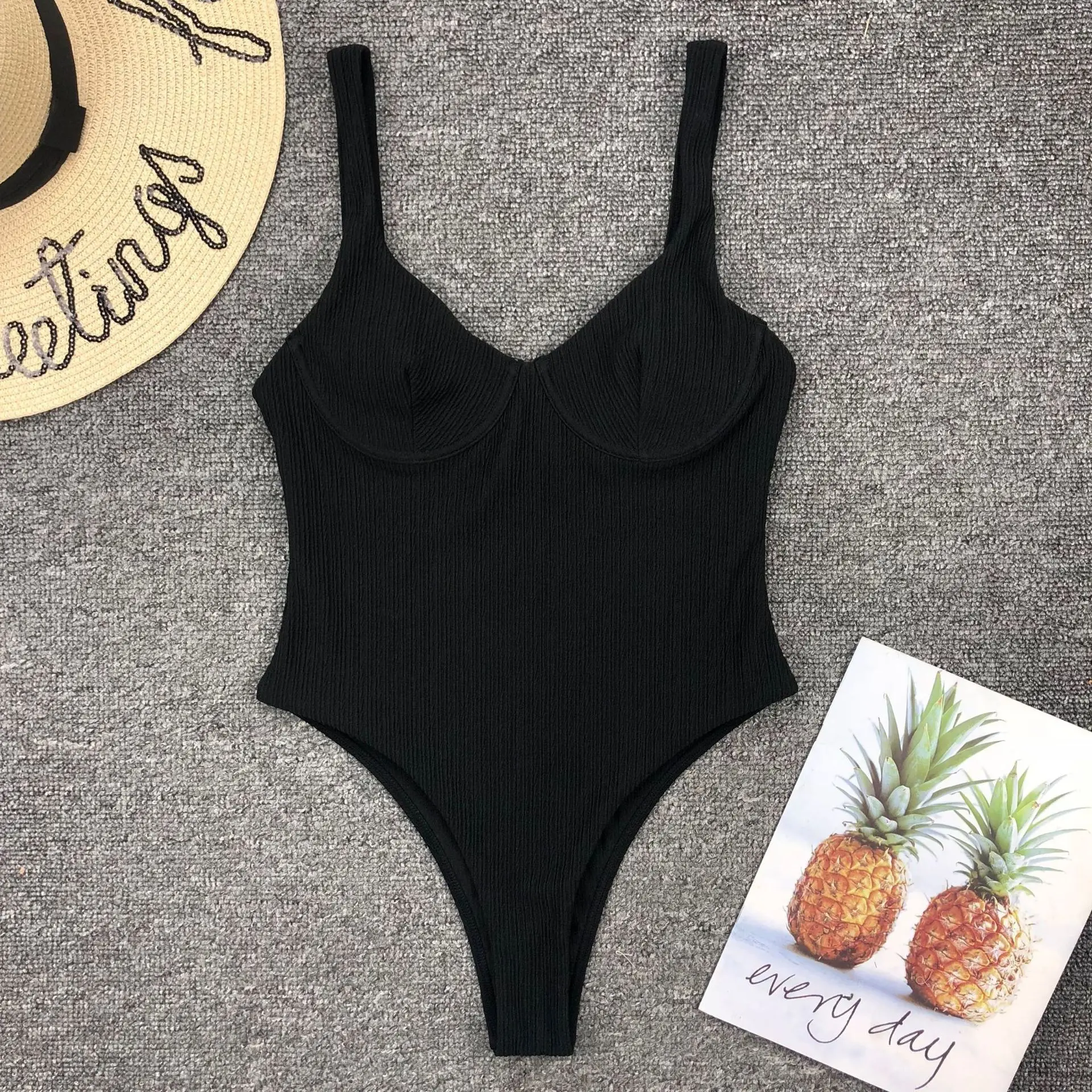 

Qeils Push Up One Piece Swimsuit Sexy High Cut Swimwear Women 2021 Black Bodysuits Summer Padded Bathing Suit Women Swim Wear