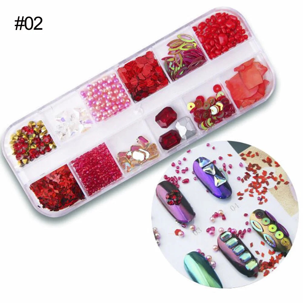 Металлические заклепки 12 ячеек драгоценные камни для дизайна ногтей украшения