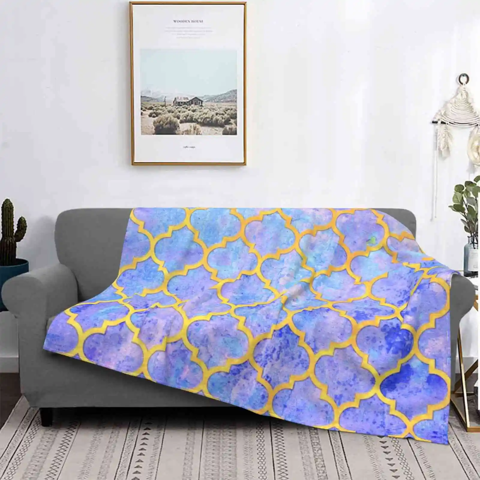 

Al Pattern Seamless Design Blue Moroccan Lattice Air Conditioning Blanket Fashion Soft Blanket Moroccan Lattice Al Pattern
