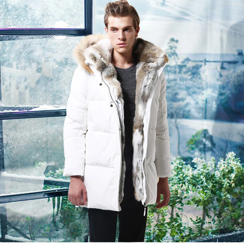 Зимняя мужская куртка на утином пуху 2020 толстая парка с капюшоном и воротником из