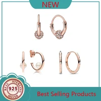 high quality 925 sterling silver pan earrings sparkling rose gold hoop earrings womens wedding accessories