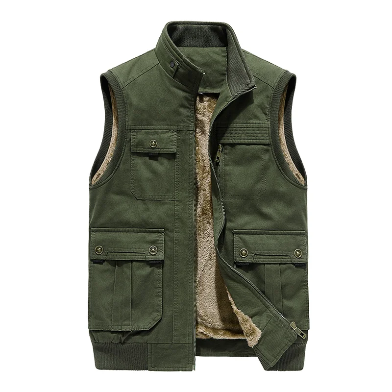 

Autumn Winter Men's Sleeveless Jacket Fleece Men's Vest Warm Military Vest Pocket Tactical Coat Male Waistcoat Men 5XL