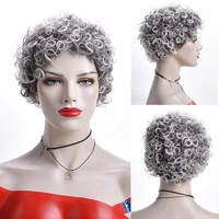 synthetic afro curly wigs short blonde gray curly hair wigs for women pixie cut fluffy bob wig for older woman heat resistant