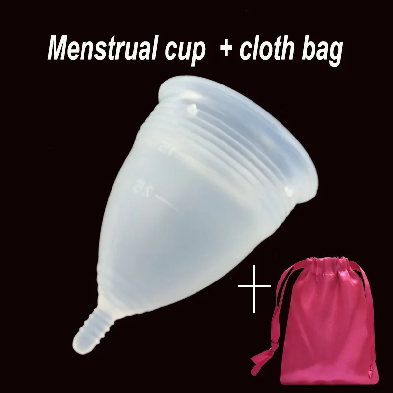 Transparent and bag Женская Гигиеническая продукция, менструальная чашка, медицинская силиконовая копа, менструальная Женская копа, многоразовая силиконовая чашка - Цвет: Transparent and bag