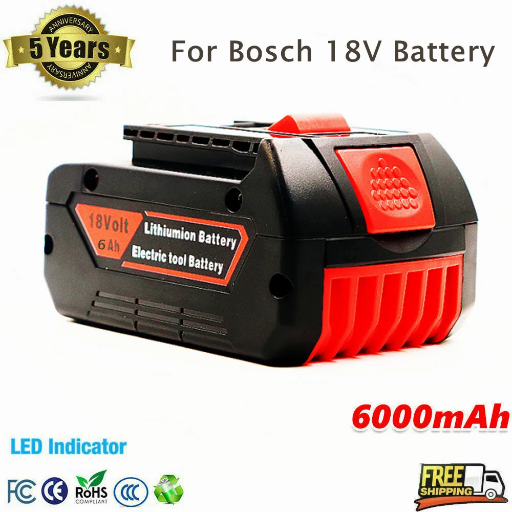 Aleaivy 18V 6.0A Rechargeable Li-Ion Battery For Bosch Power Tool Backup 6000mah Portable Replacement BAT609 Indicator Light | Электроника