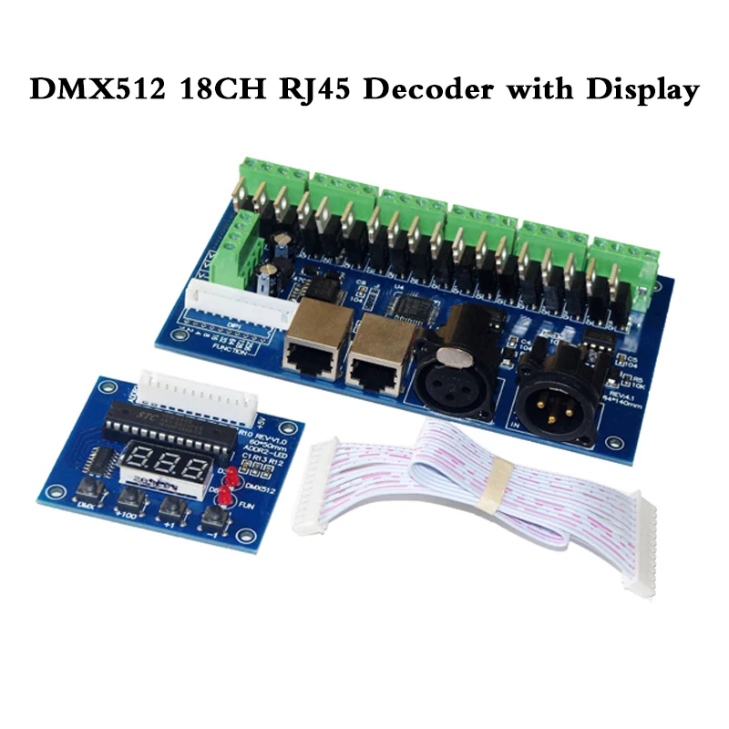 DMX512 18CH Decoder with Digital Display RJ45 XLR 3P LED Controller DC12V - 24V Constant Voltage Common Anode Total output 18A