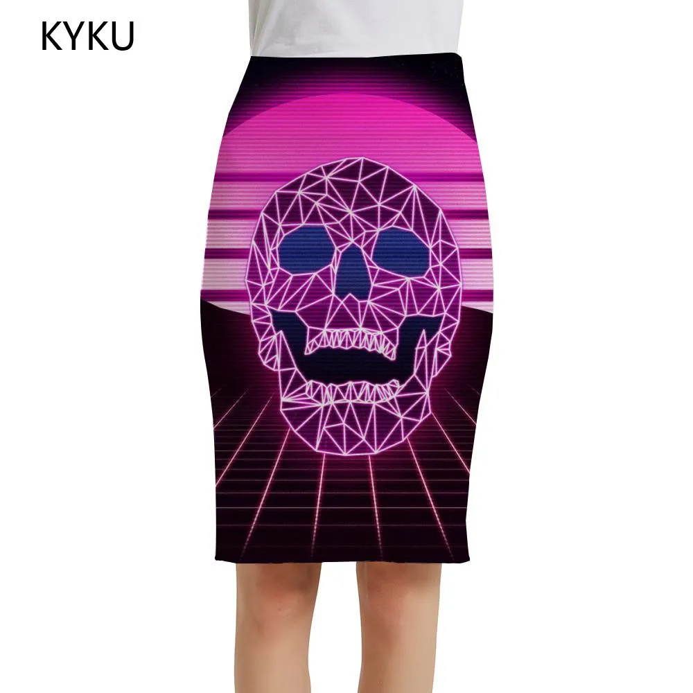 

KYKU Skull Skirts Women Moon Office Harajuku Print Skirt Hip Hop Sexy Ladies Skirts Womens summer Casual Party New