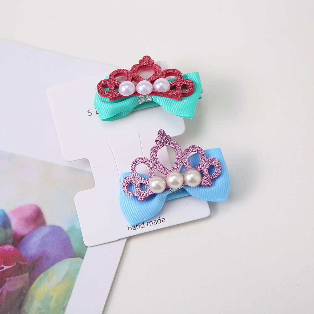 2PCS G Стильные заколки для волос M MISM, Детские аксессуары, заколка для волос, блестящая корона с жемчугом, заколки для волос с бантом из ленты для маленьких девочек - Цвет: 2PCS G
