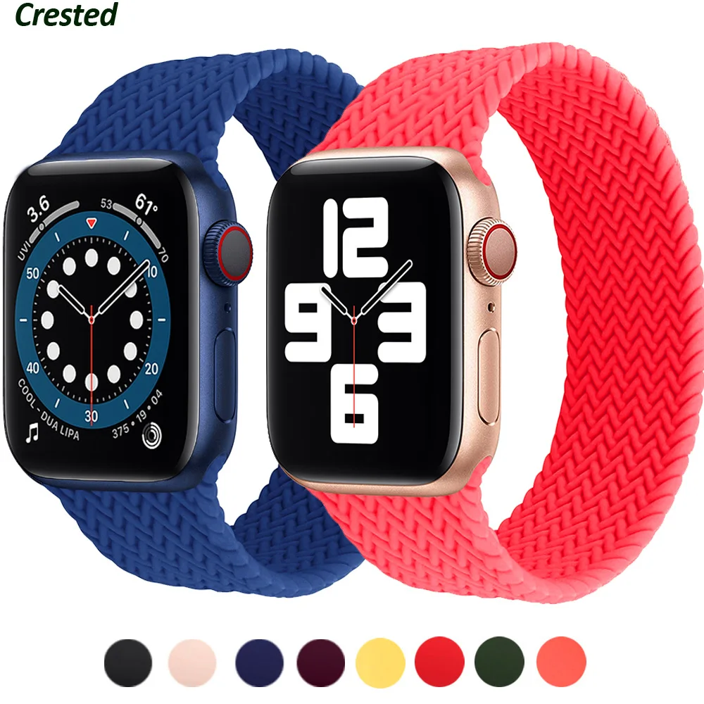 Ремешок силиконовый для Apple watch band 44 мм 40 38 42 эластичный браслет с плетеной