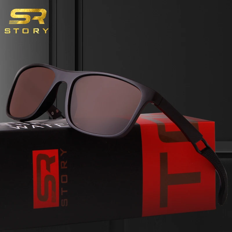 

STORY TR90 Polarized Sunglasses Men High Quality Brand Design Inspired Rectangle Frame Black Sun Glasses Shades Male Goggles