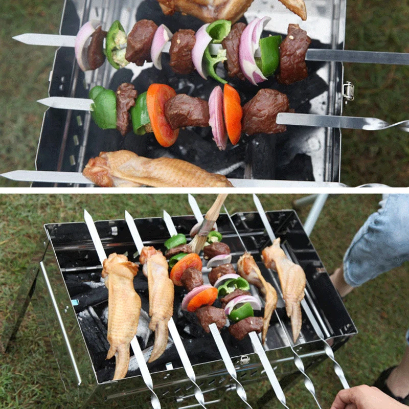 6 шт. на открытом воздухе Нержавеющая сталь вилка для барбекю с деревянной ручкой