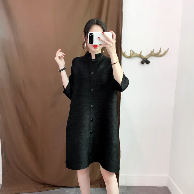 Женский плиссированный Тренч Miyake летнее однобортное однотонное длинное пальто в