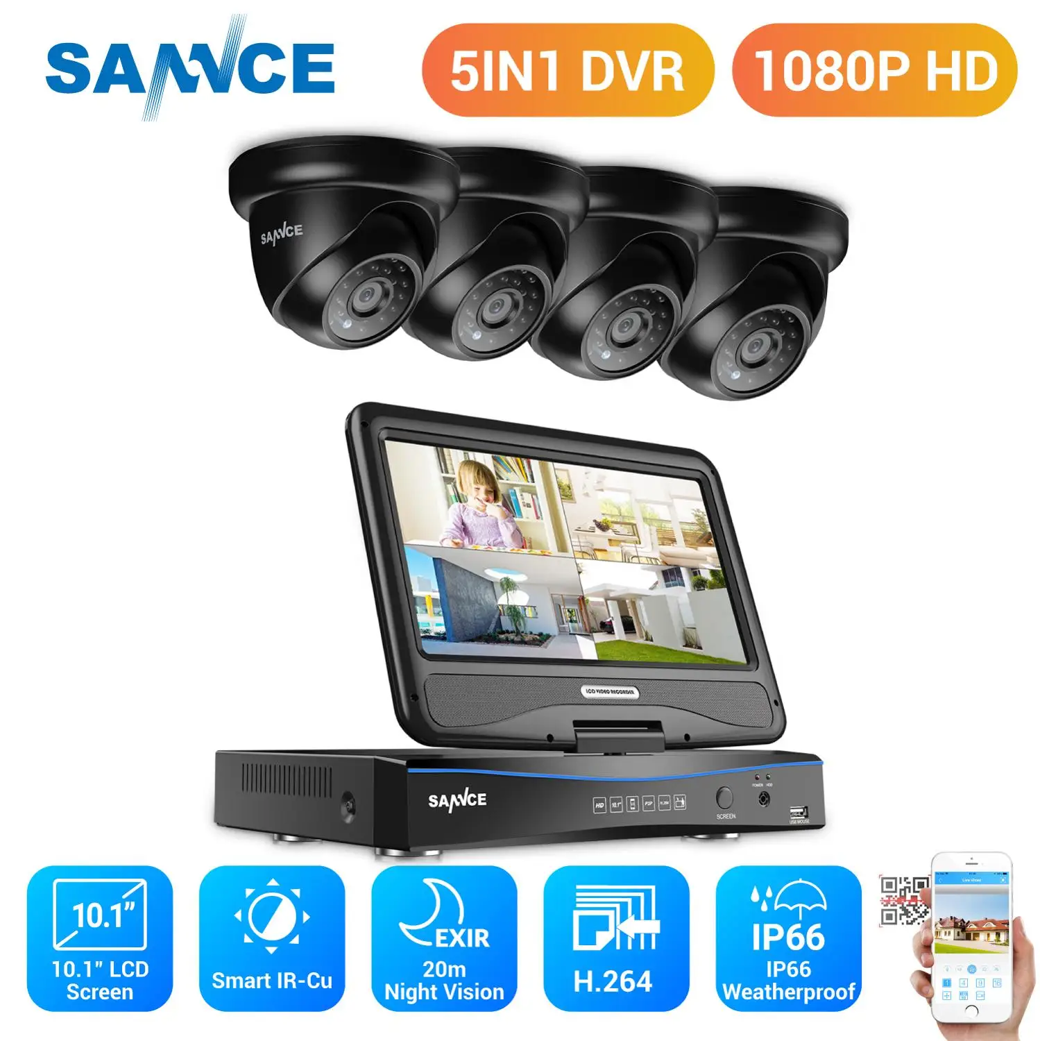 Камера видеонаблюдения SANNCE 8 каналов 5 в 1 TVI AHD HDMI DVR 1080P 2 0 МП инфракрасная