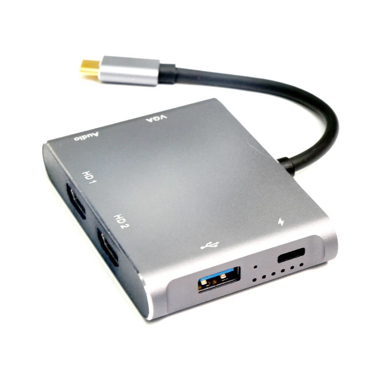 

USB C to HDMI VGA Hub 6 in 1 Type C Hub Adapter with 4K HDMI VGA USB 2.0 Charging Power 60W PD for PC Laptop