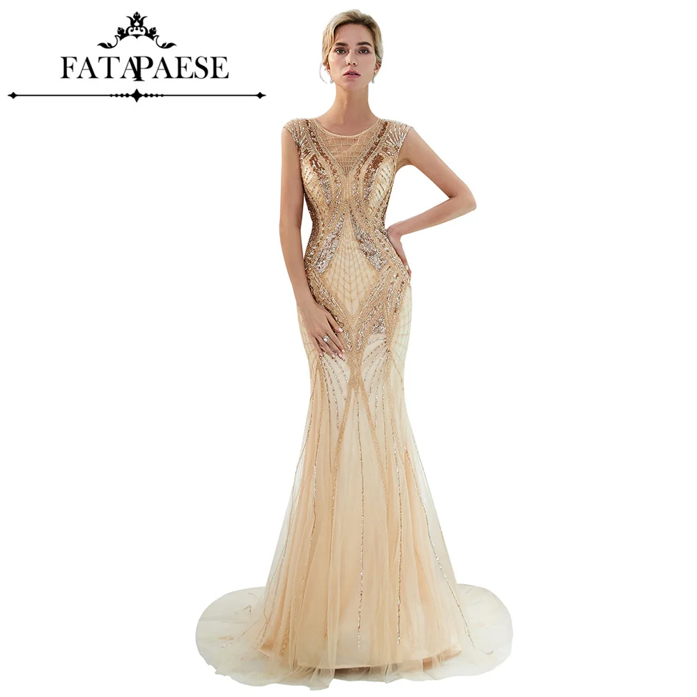 Золотые блестящие Роскошные вечерние платья Русалка с бисером и блестками