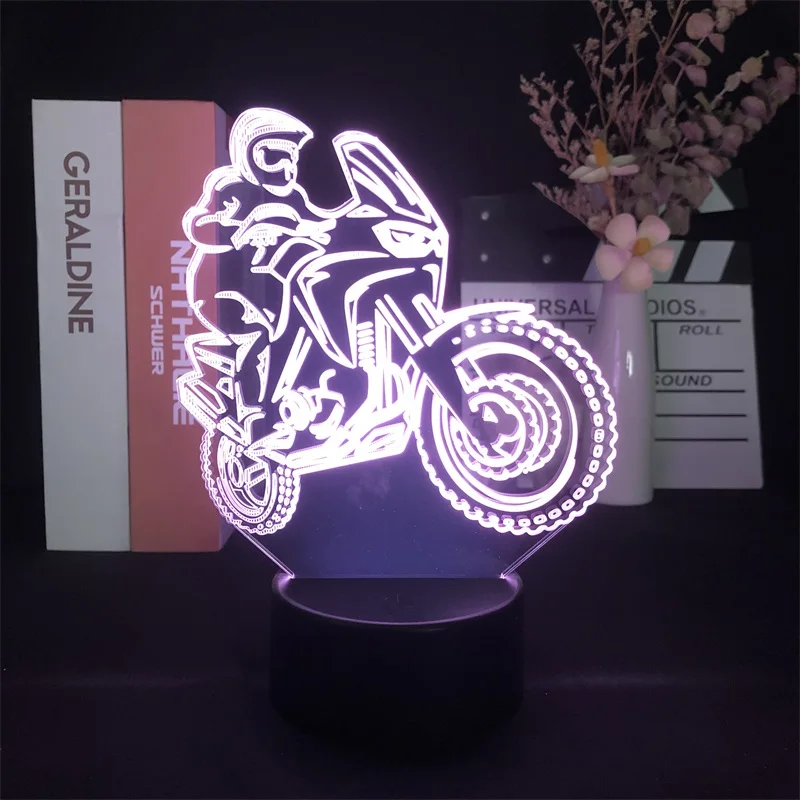 

3D Lamp Motorbike Racer Best Sellin Touch Sensor Night Light Alarm Clock Base Light Color with Remote Delivery Projector Kids