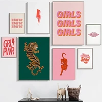 wall art canvas painting feminist fashion pink girl power print poster girls modern home decor tiger pictures bedroom decoration