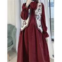 retro knitted vest fashion dress two piece suit womens clothing maternity corduroy dress spring autumn dresses 2022 new d1022