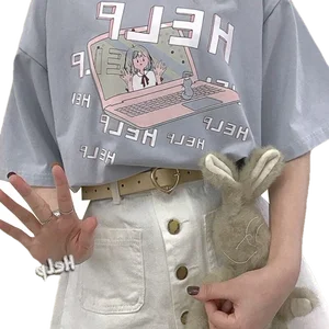 Женская футболка с коротким рукавом и забавным принтом, свободного покроя