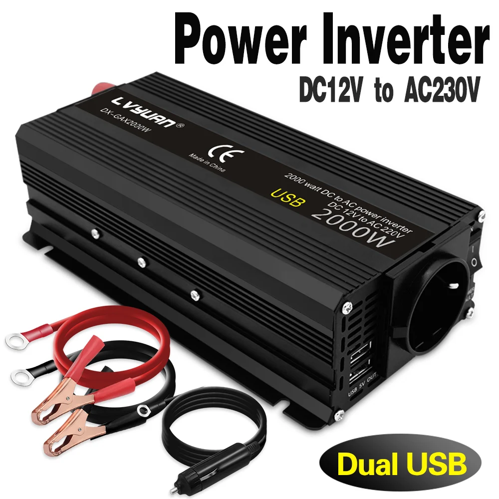 DC12V к переменному току 230V 500W 1200W 1500W 2000 Вт пиковый ЕС розетка USB Инвертор