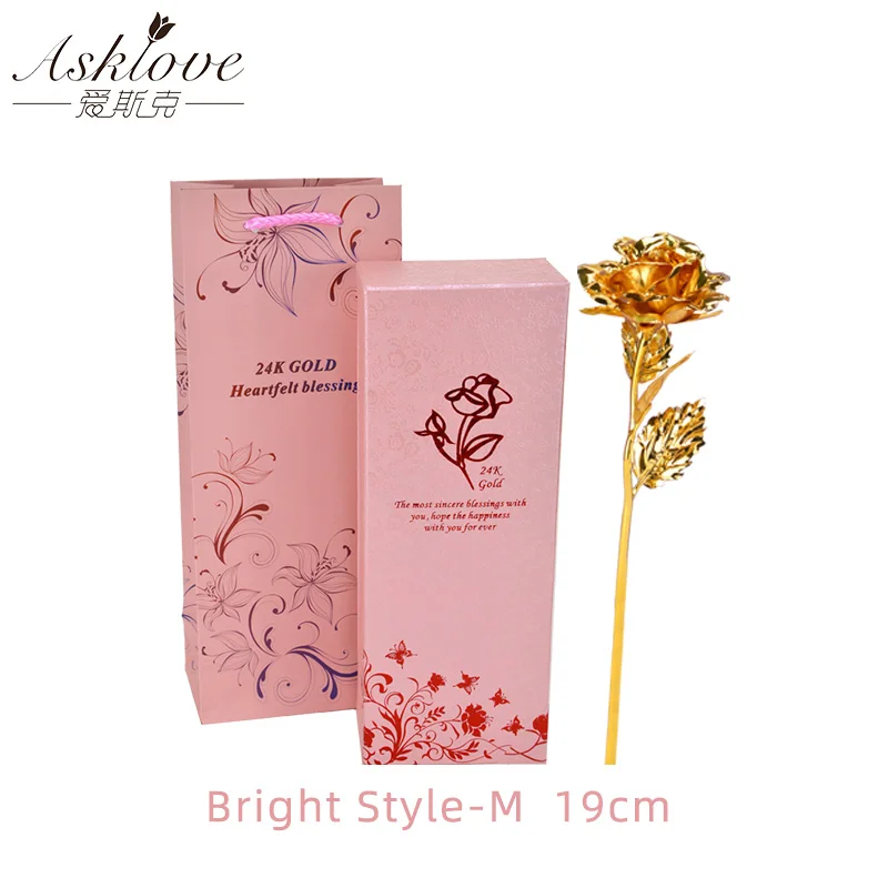 Asklove, 24 K, Золотая фольга, цветок розы, свадебное украшение, цветок, подарок подруге, любовник, позолоченные искусственные цветы, подарочная коробка