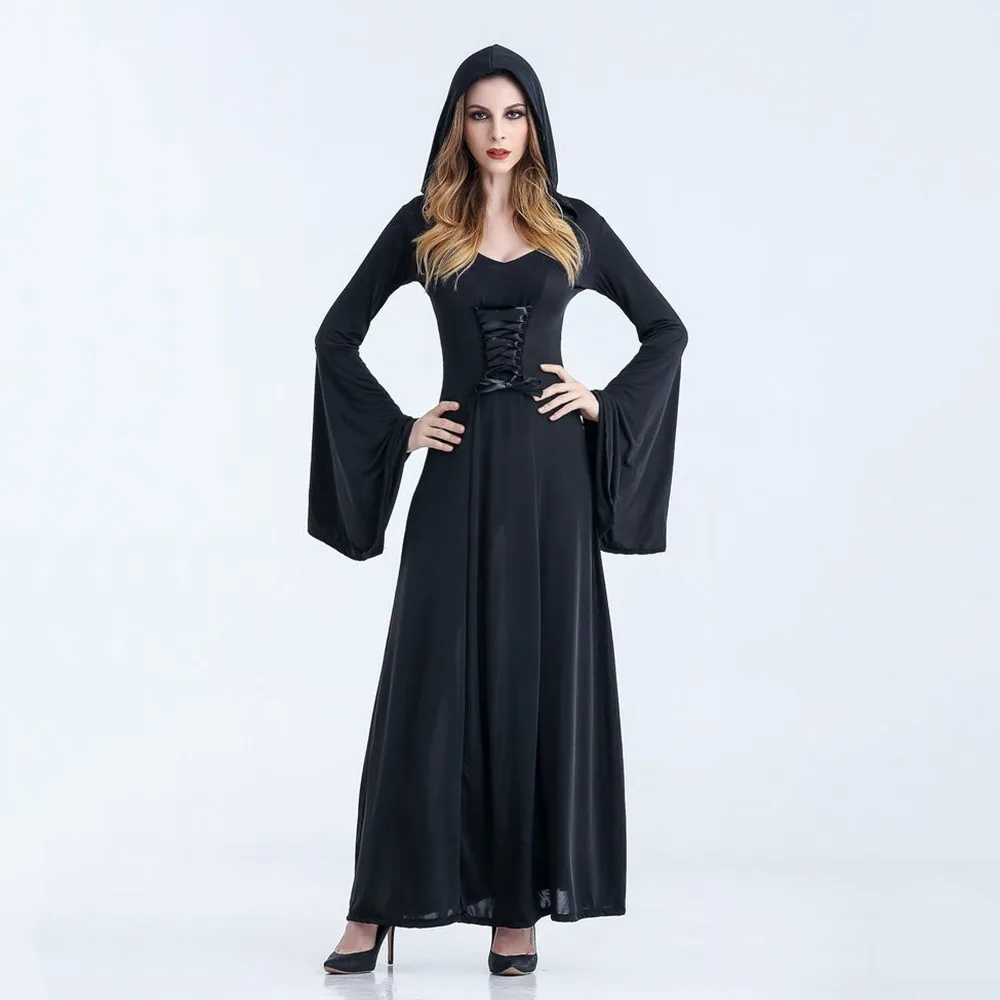 

European Retro Court Palace Vampire Cosplay Costume For Women Halloween Carnival Party Costume Prop Hooded Witch Demon Suit